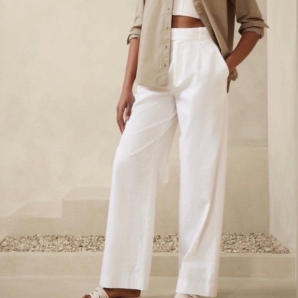 Banana Republic High Rise Linen Blend Wide Leg Trousers White Ecru - Picture 2 of 13